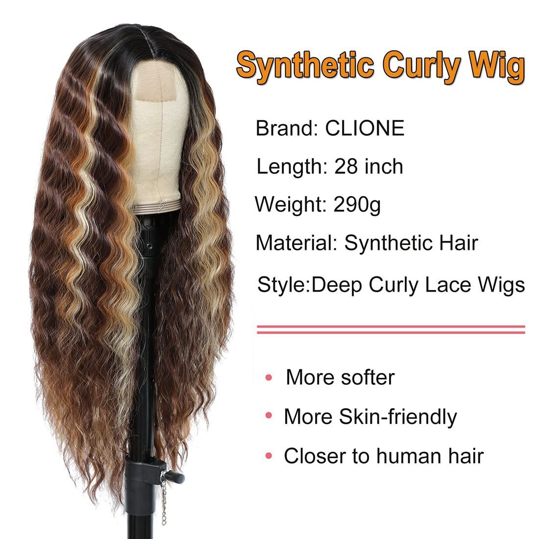 Comfortable 28″ Brown Mixed Blonde Deep Wave Wig – Versatile for Any Occasion