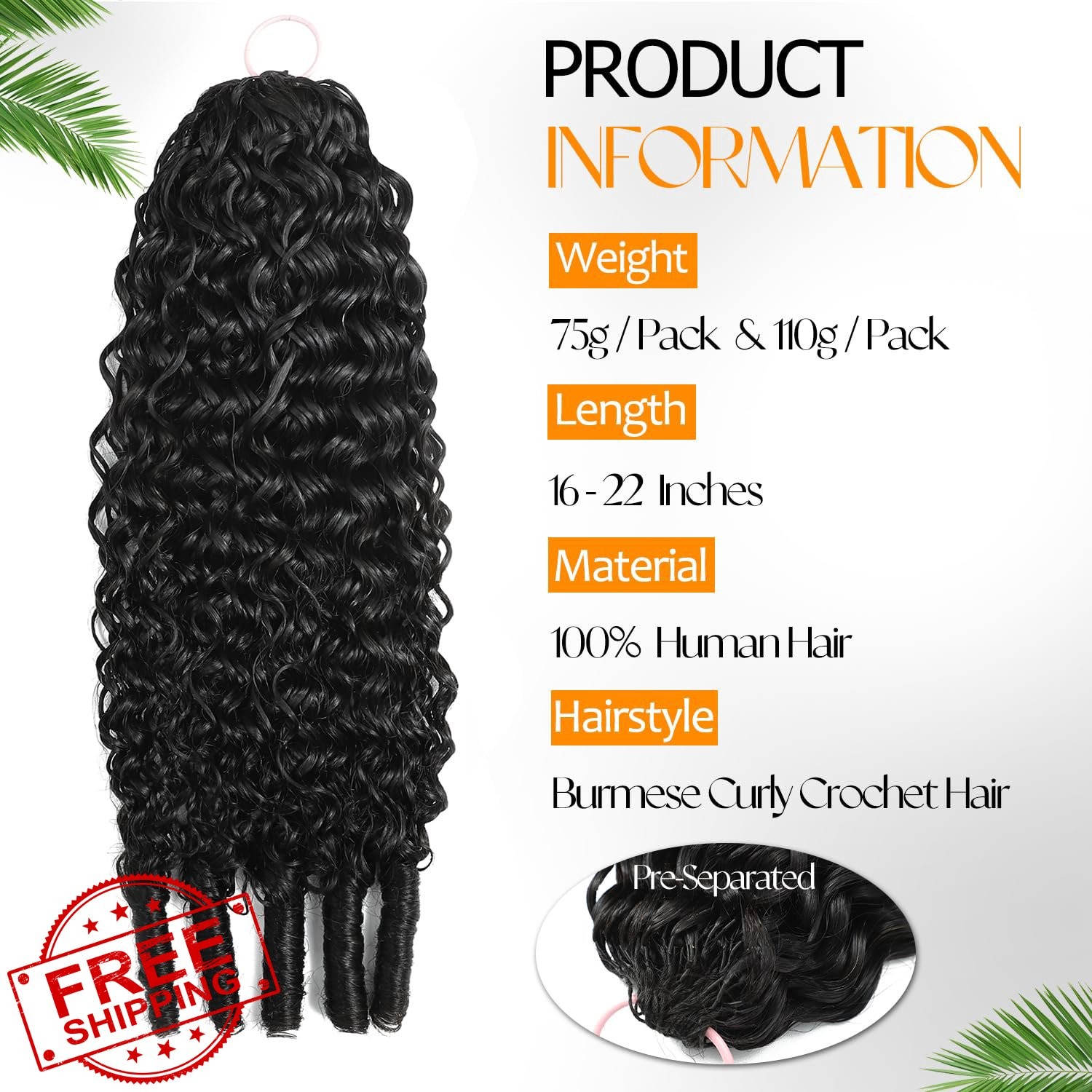 beauty youth Burmese Curly Crochet Hair 1B 20 Inch 75g