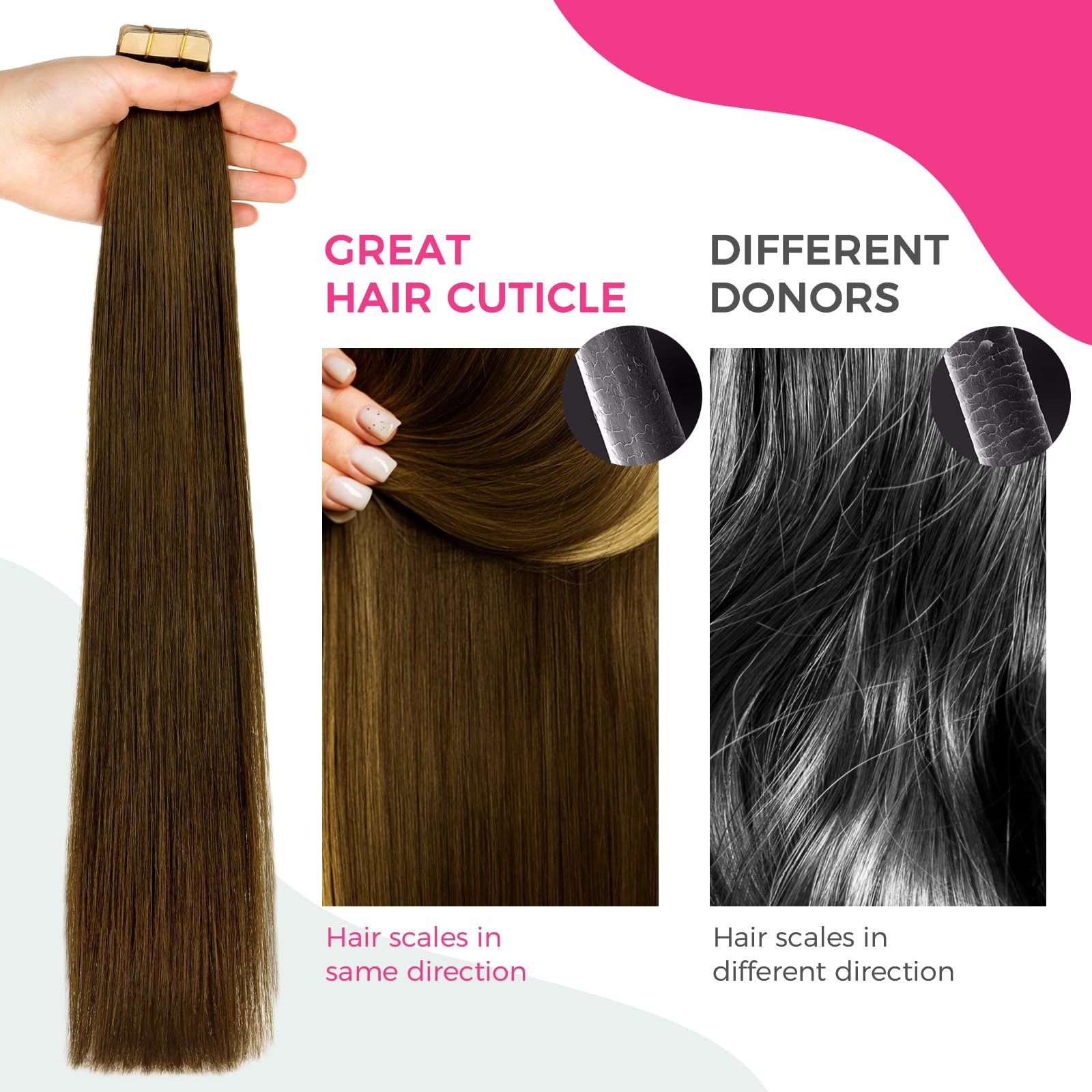 Lashey Tape In Hair Extensions Human Hair 50G 20Pcs 22 Inch Chocolate Brown