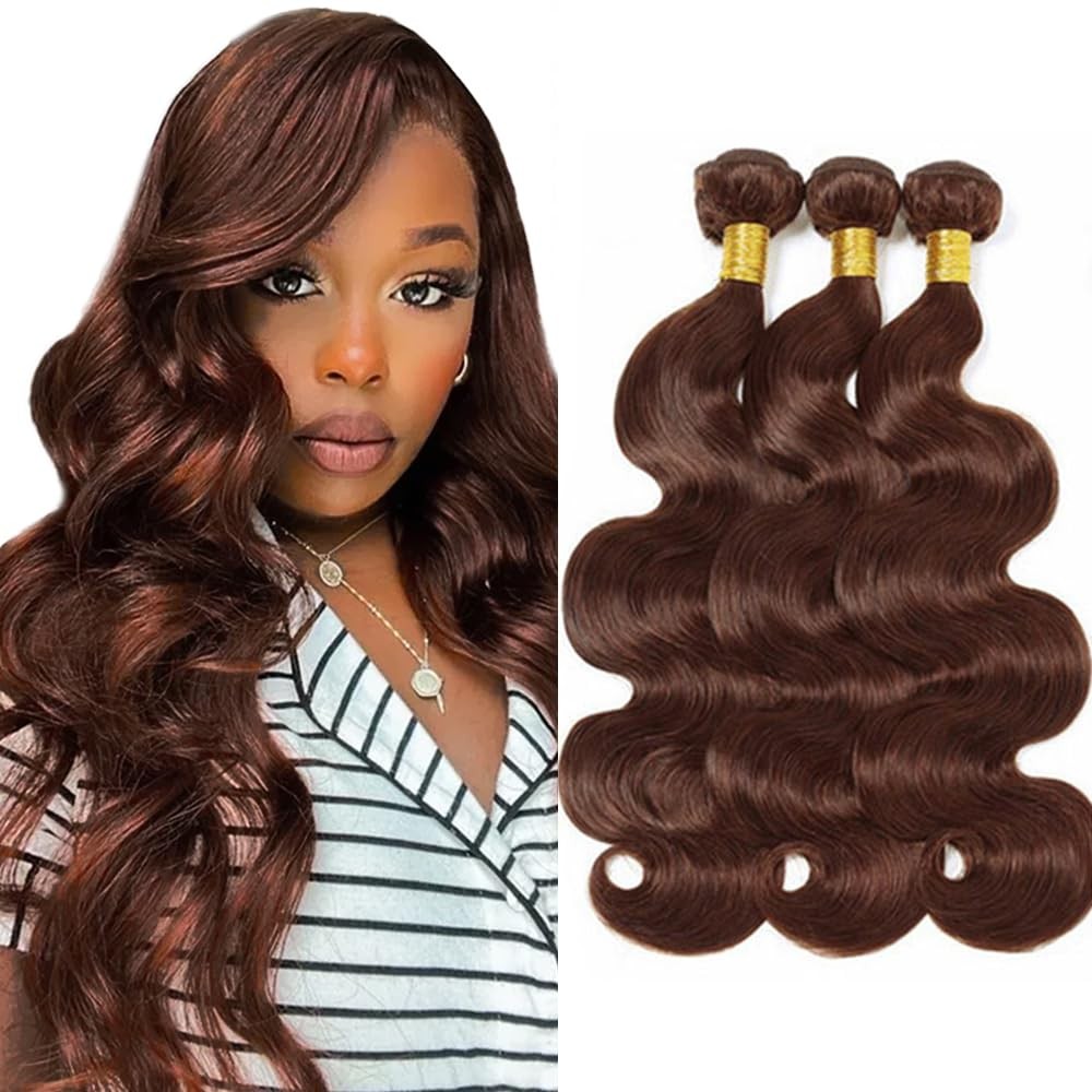 Aonbamds 4 Body Wave Bundle Chocolate Brown Bundles Human Hair 20 22 24 Inch
