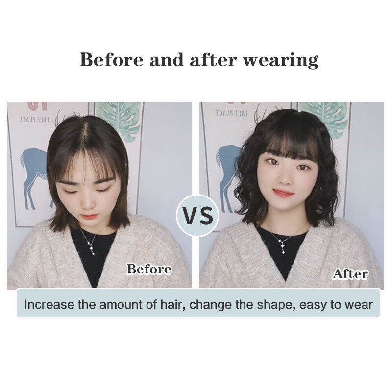 100% Real Human Hair Mono Curly Wavy with Bang Women’Topper Hairpiece Top Piece