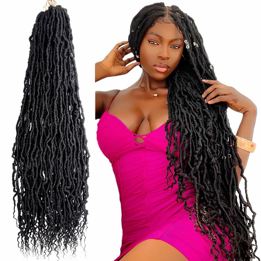 BOHOBABE 30″ Boho Faux Locs Crochet Hair Wavy Curly Ends Pre-Looped