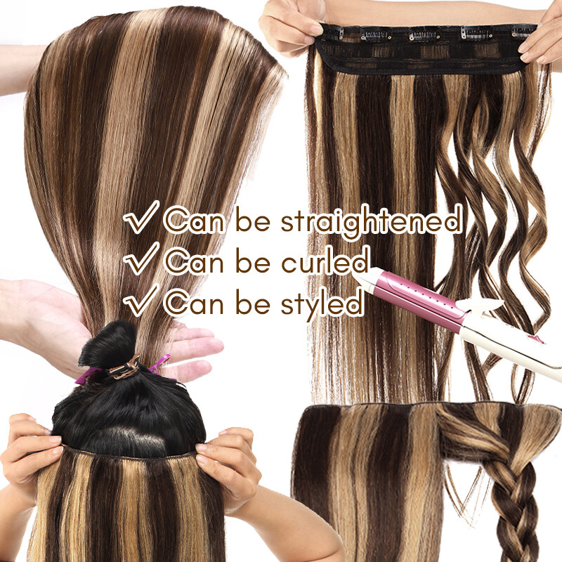 One Piece Clip in Remy Human Hair Extensions 1PCS Full Head Brunette Straight