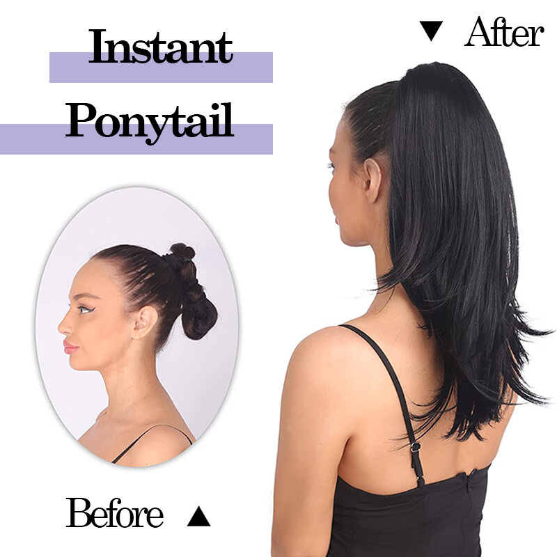 Ponytail Extensions Claw On/Clip In 100% Real Remy Human Straight Long Hair 22IN