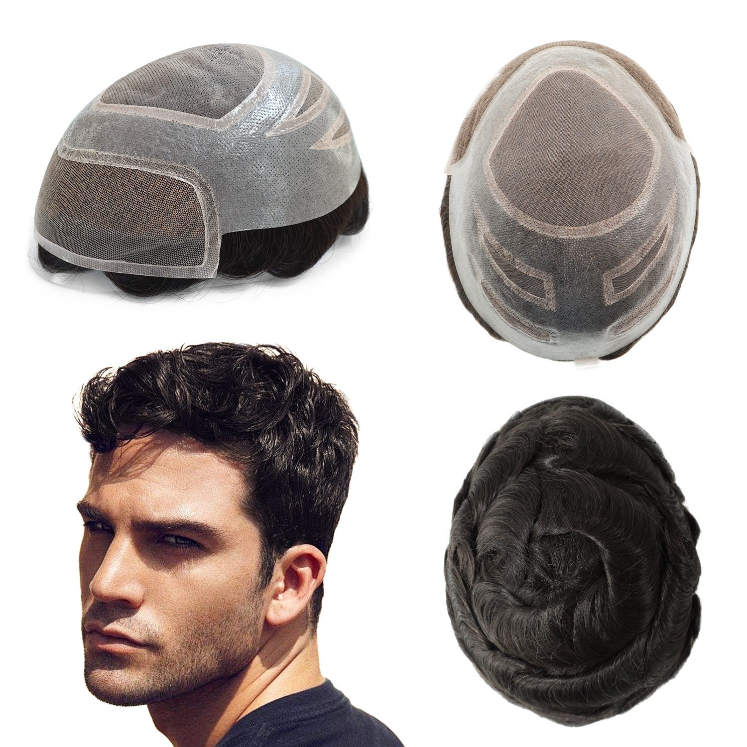 Toupee for Men Human Hair System French Lace Front Mono Hair Versalite 6X9 #1B