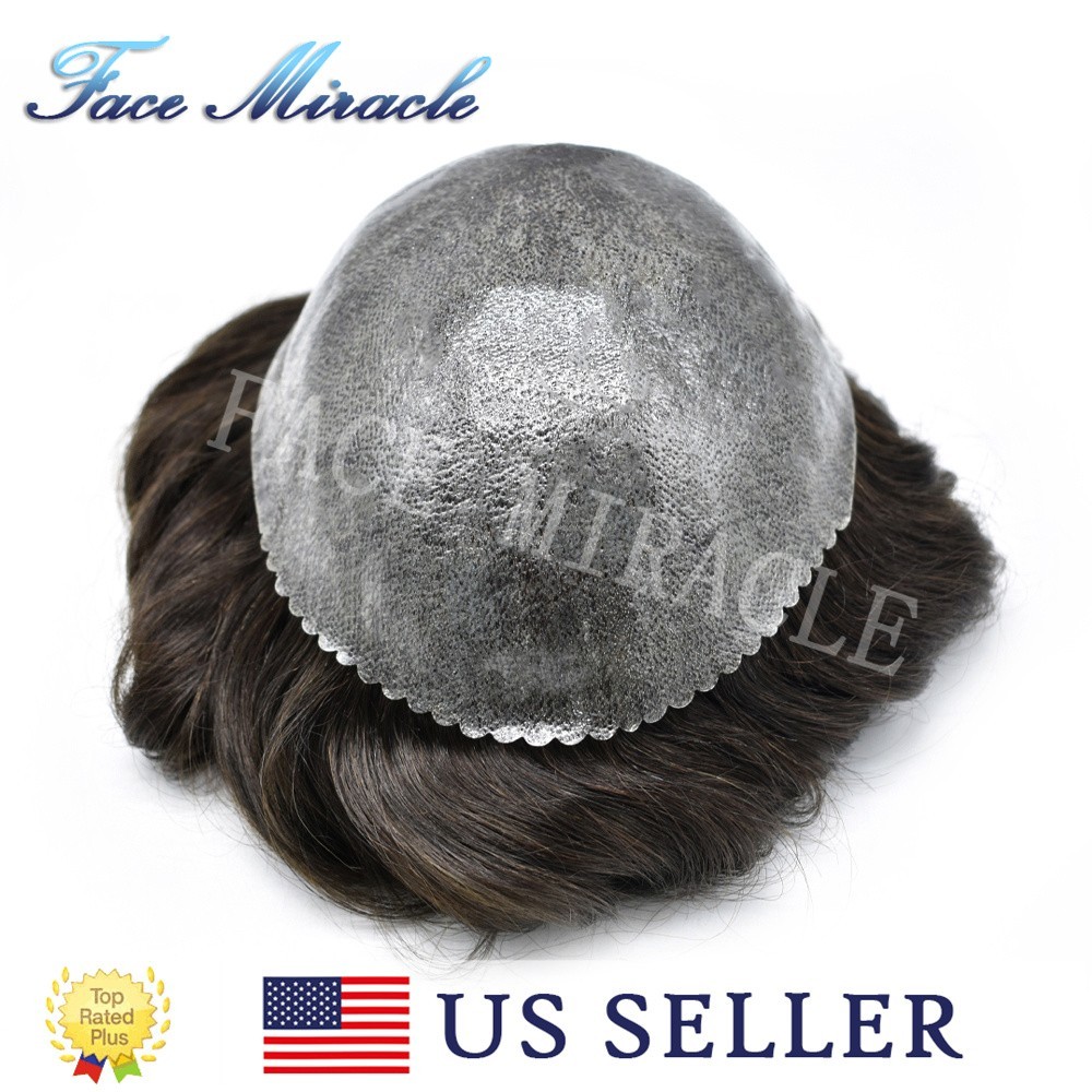 Mens Thin Skin Toupee Human Hair Systems All Poly Injected Toupee Hair for Men