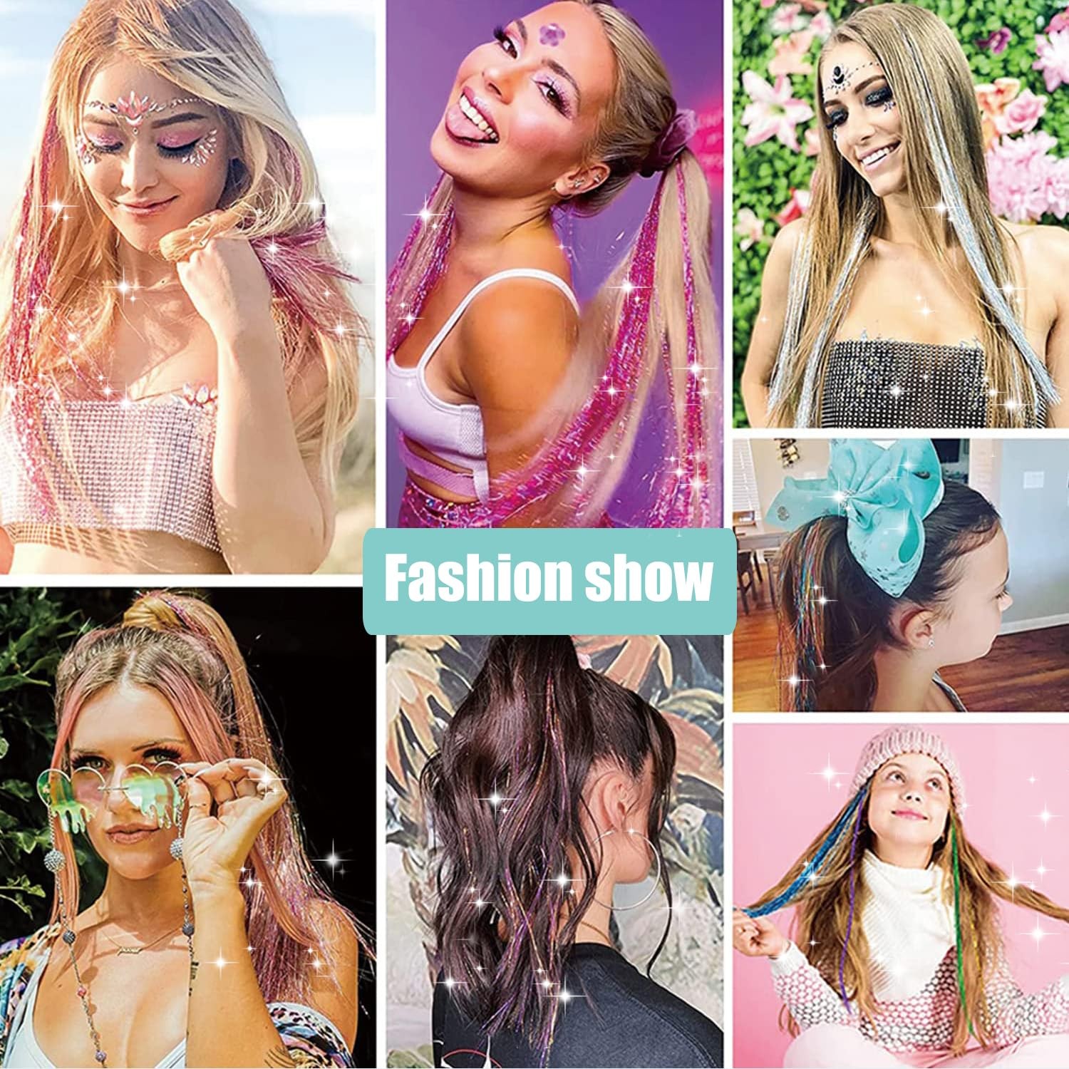 18x Hair Tinsel Clip Extensions 20 Inch Colorful Sparkling Glitter Set for Girls