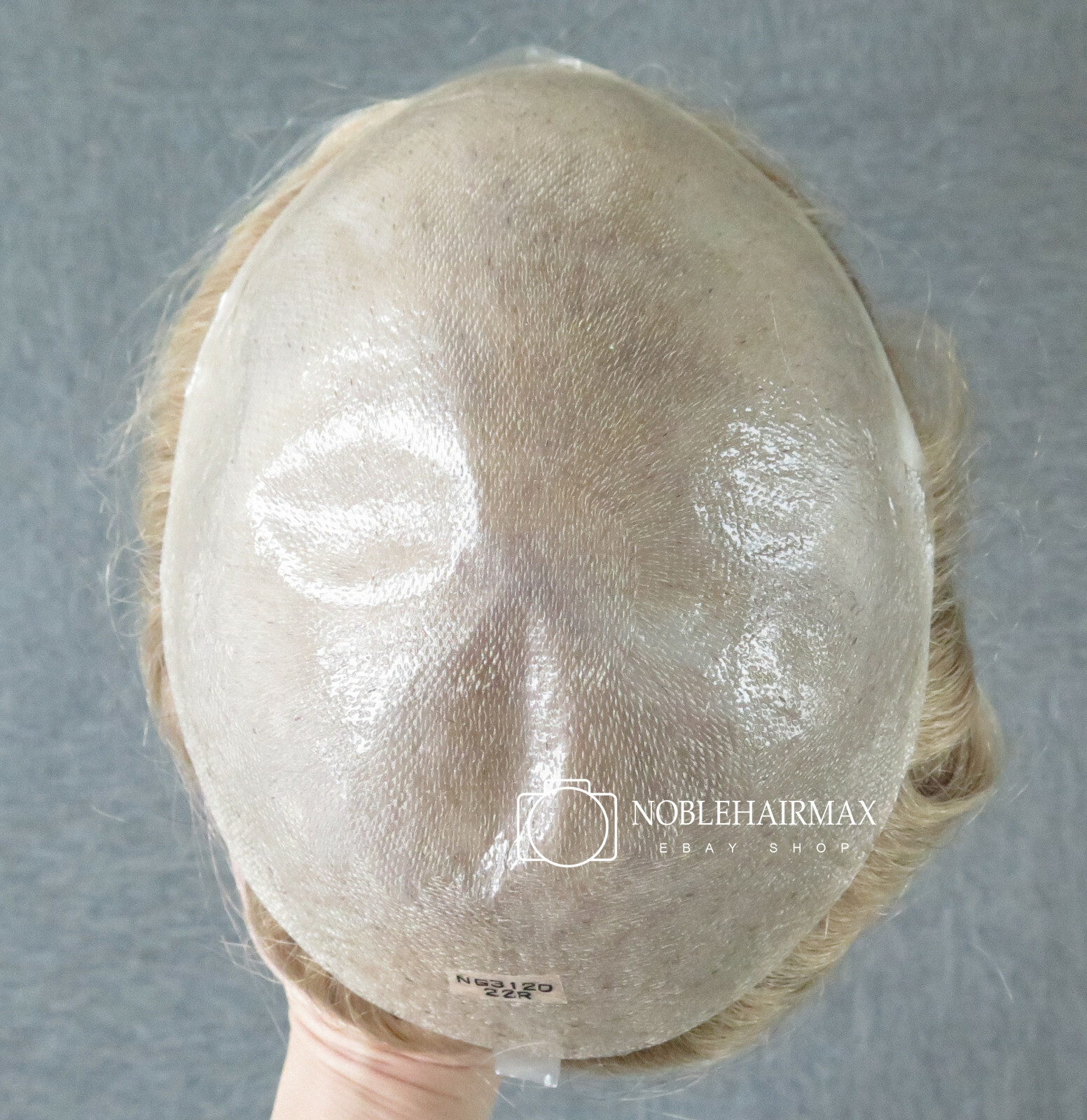 Natural Human Hair Replacement System Ultra Thin Skin Toupee Blonde Hair Wig#22R