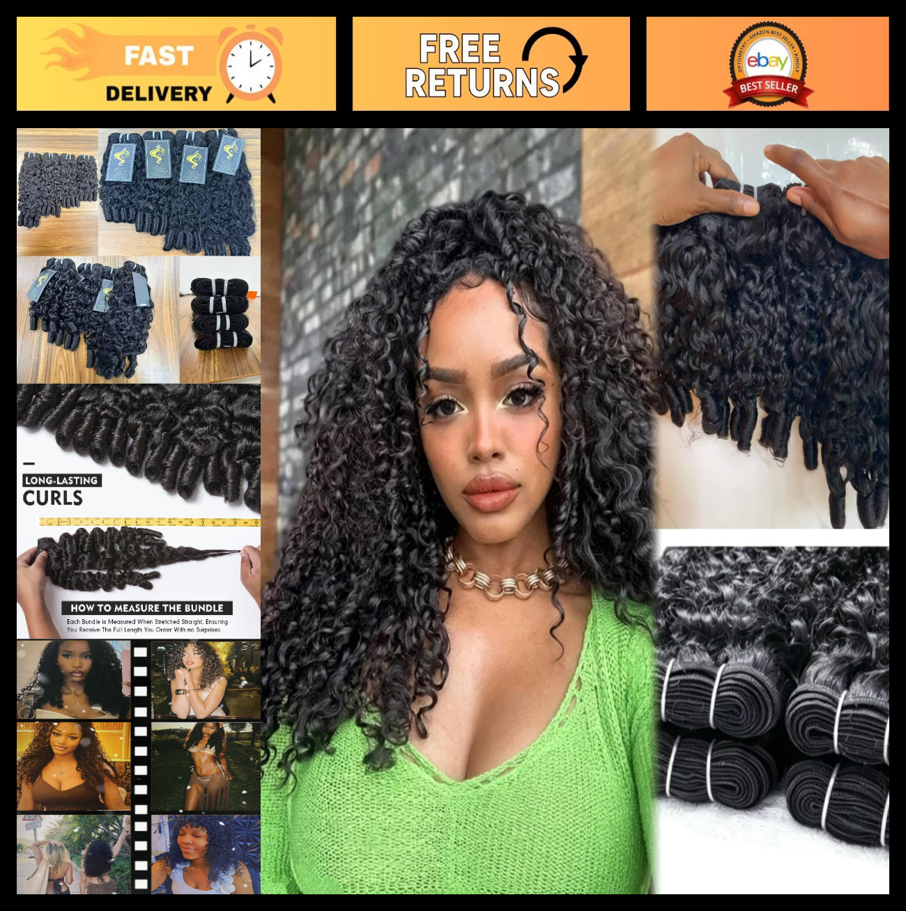 Curly Human Hair Bundles 14-20 Inch Raw Extensions, 3C/4A Spiral Ends, Natural C