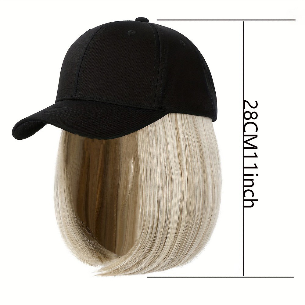Women’s Baseball Cap with Hair Attached Bob Wig Hat Synthetic Hair Wig Cap