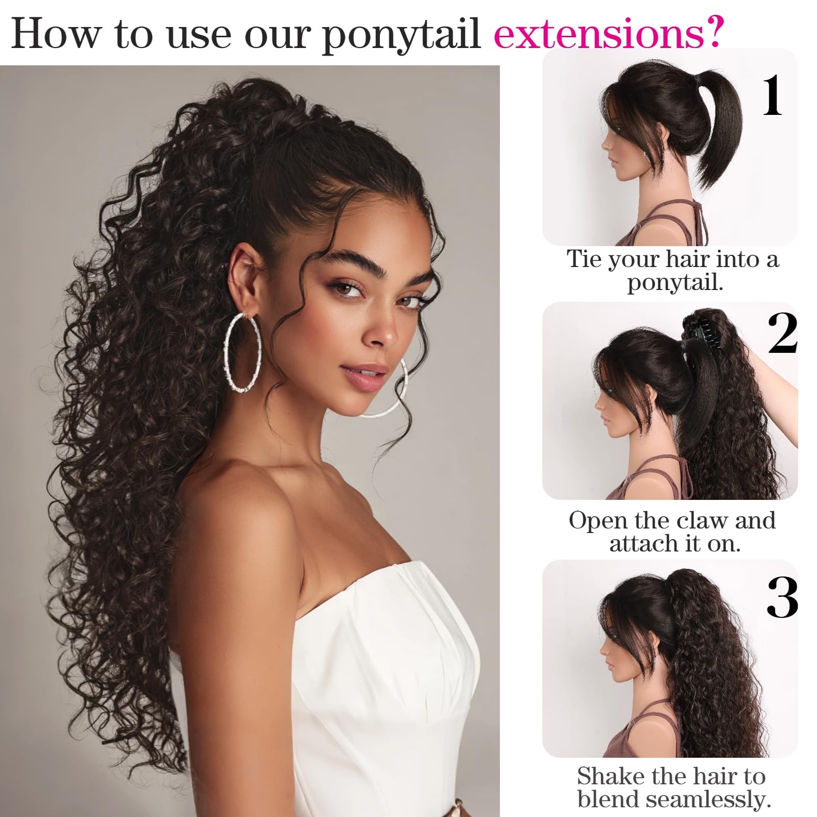 XIXISNOW 30 Inch Long Black Ponytail Extension for Women Curly 30 Inch,