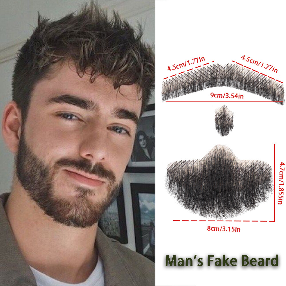 Man’s Fake Beard Hand Made Real Human Hair Invisible Mustache Men Film Makeup US