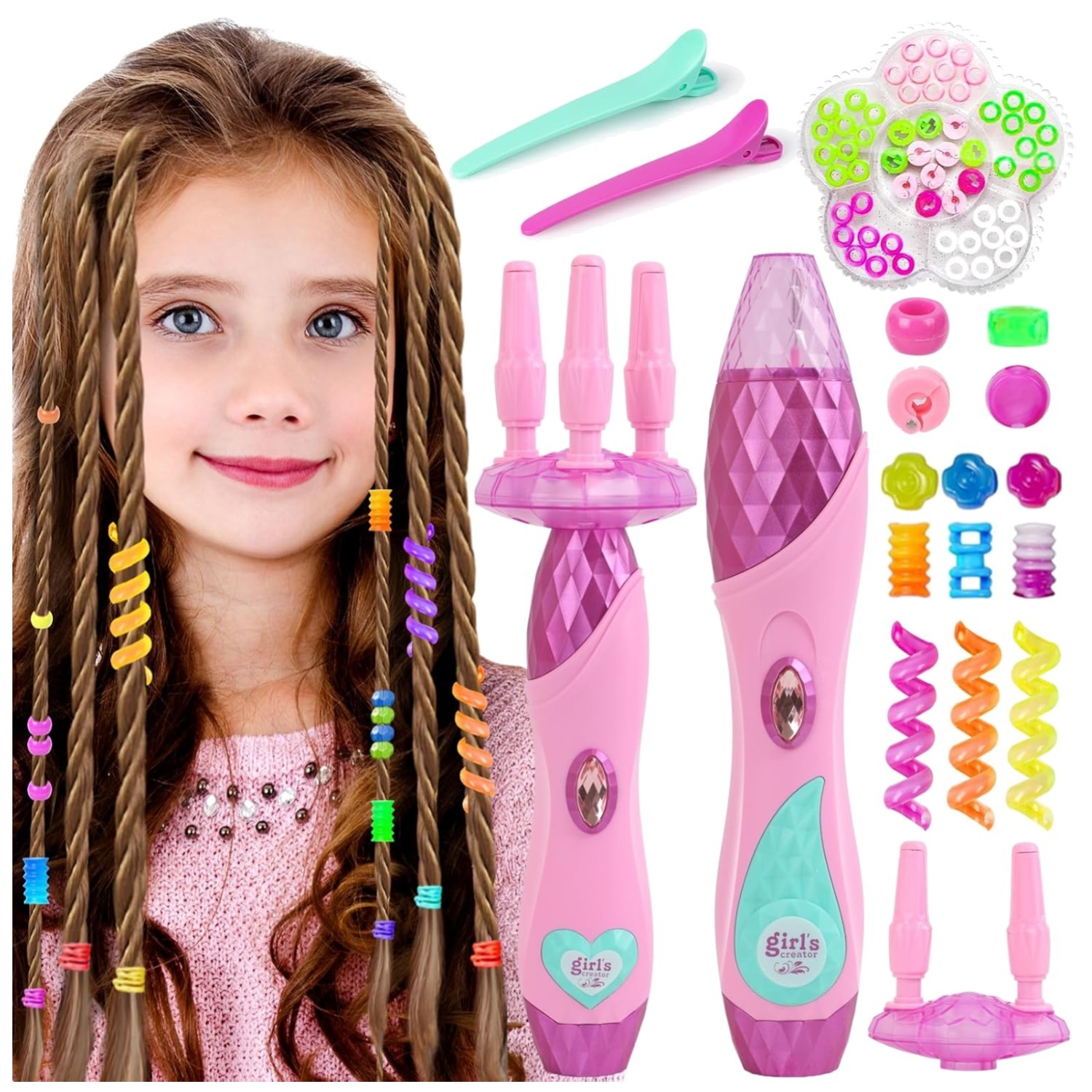 Enchanting Pink Hair Braiding Machine with Accessories for Young Fashionistas