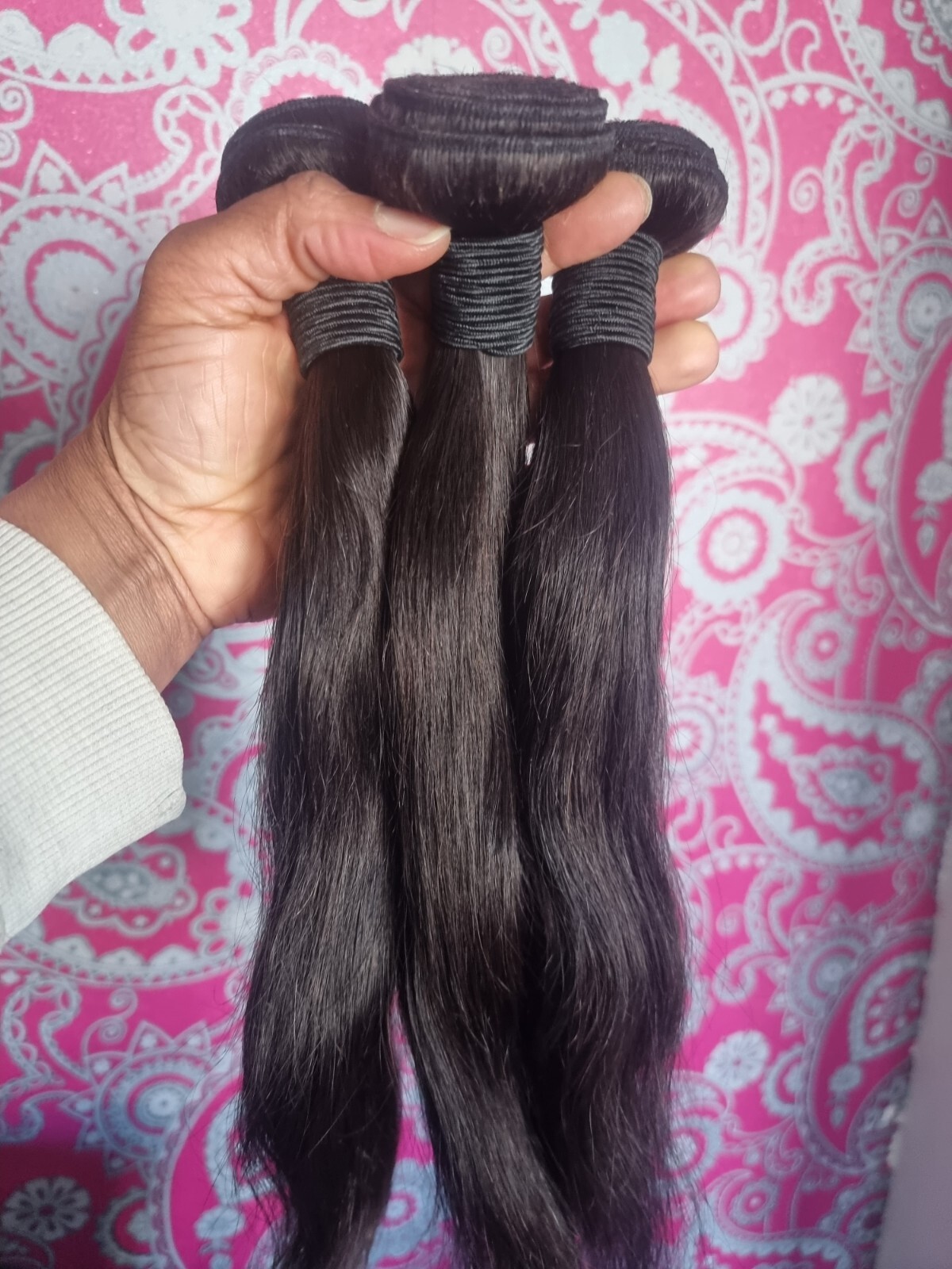 3BUNDLES BRAZILIAN VIRGIN HUMAN HAIR THICK SILKY STRAIGHT 16+16+16INCH 300g.12A