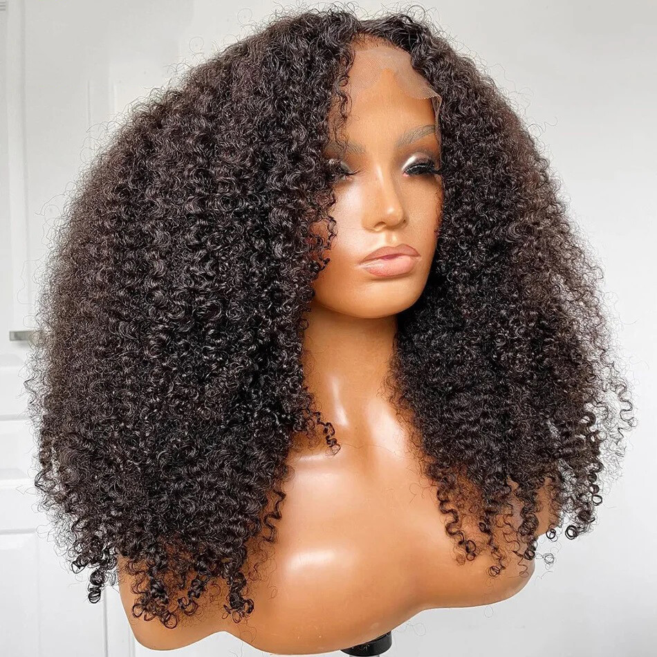 Glueless 13×6 Lace Frontal Wig 4B 4C Afro Kinky Curly Human Hair Pre Plucked