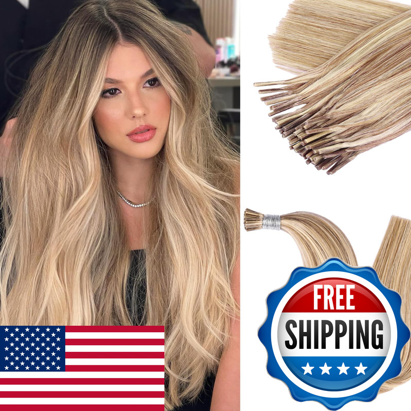 Diyomo I Tip Hair Extensions – Human Hairash Brown Highlighted Bleach Blonde 18