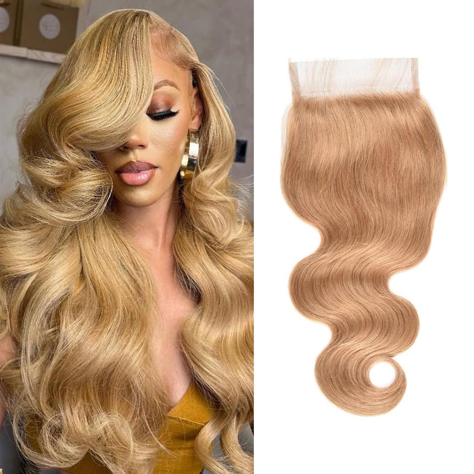 Kafeier 5X5 Honey Blonde Closure Human Hair 27 Body Wave Closure Bleached Konts