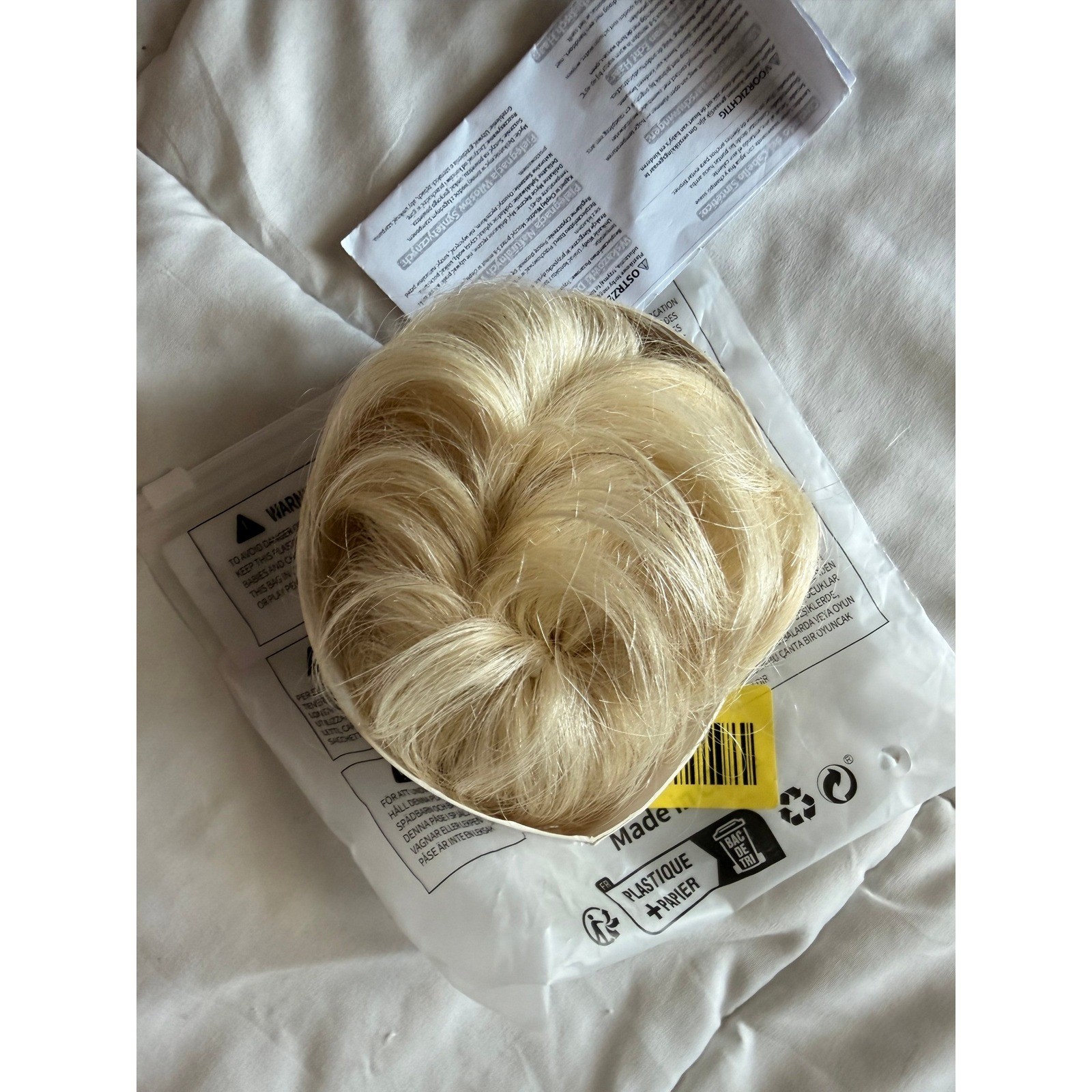 MY-LADY Human Hair Claw Clip Messy Bun Extension Platinum Blonde Wavy Hairpiece