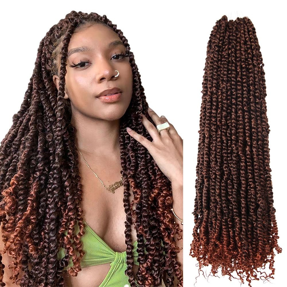 BOHOBABE 20″ Pre-twisted Passion Twist Crochet Hair Pre-looped Ombre Ginger Red