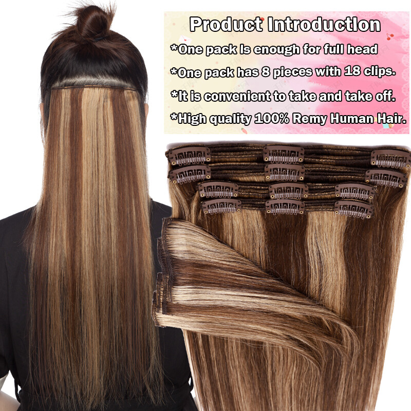 Extra Thick Double Weft Remy Clip In 100% Human Hair Extensions Full Head AAAAAA