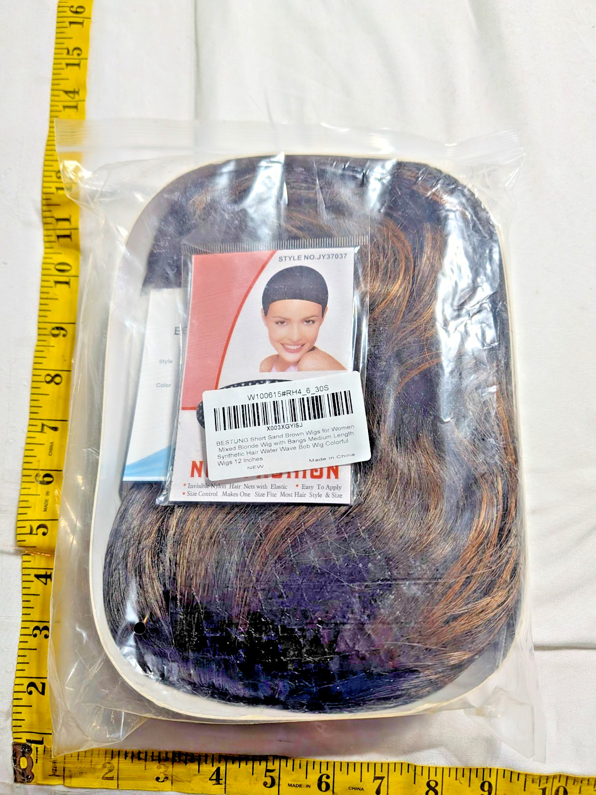 Bestung short sand brown wigs for women mixed blonde wig with bangs medium 12 In