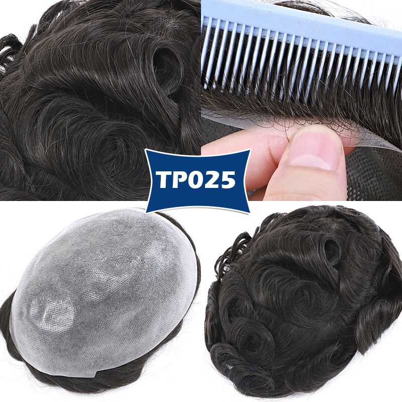 Durable Mens Toupee Human Hair Replacement System Hairpiece Fine Mono Poly Skin