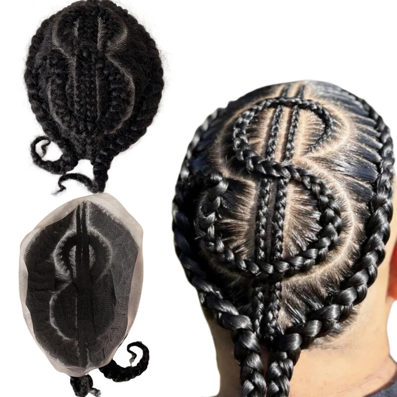 Afro Corn US$ Braids Full Lace Human Hair Systems for Black Men 8″x10″