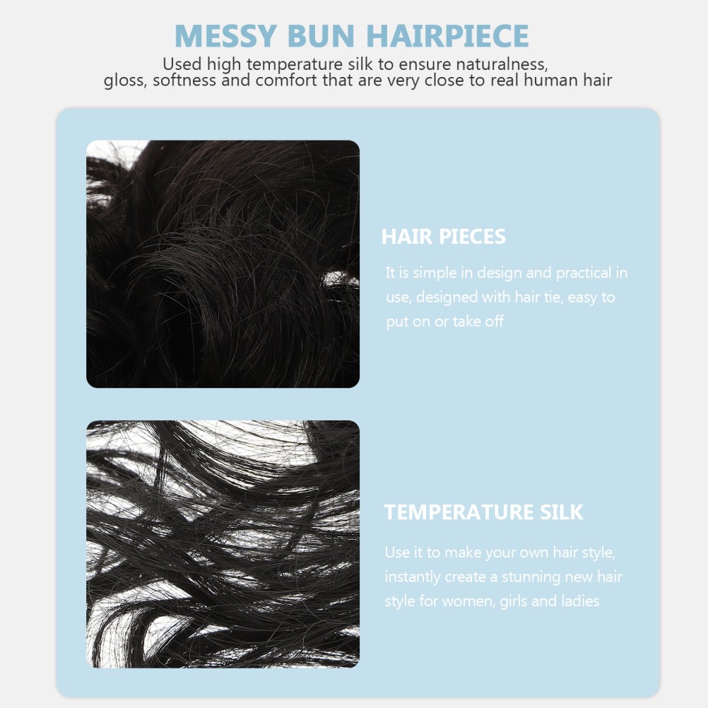 2Pcs Durable Messy Hair Bun Hair Accessory Black High Temperature Silk