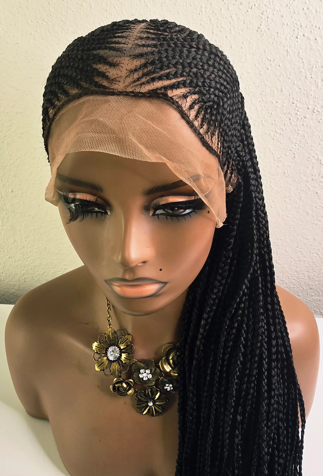 Black 36inches Synthetic Braided Wig for Classic Ladies with Natural Look
