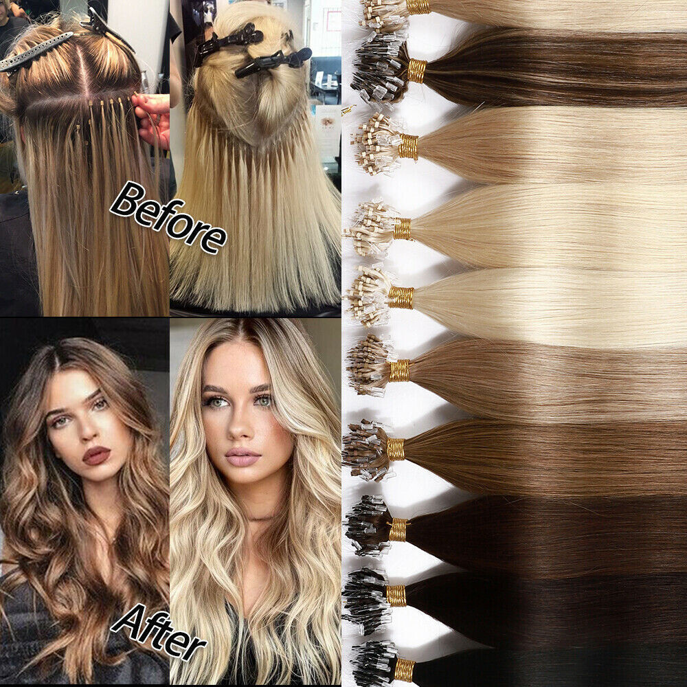 Micro Link Hair Extensions Loop Micro Ring Beads Tip Real Remy Human Hair16-26in