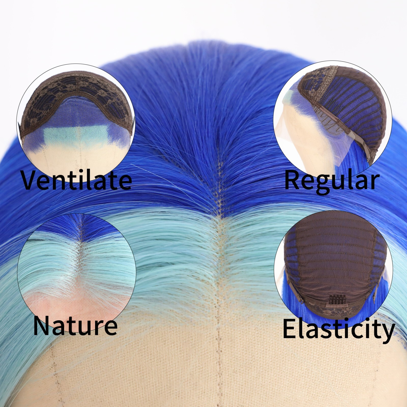 Blue Highlight Wigs Long Straight Hair Natural Heat Resistant Glueless Women Wig