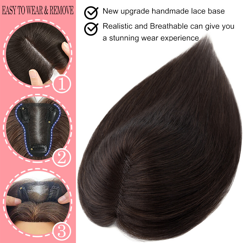 Hair Toppers Clip in Real Remy Human Hair Piece 130% Density Lace Base 8x10cm US