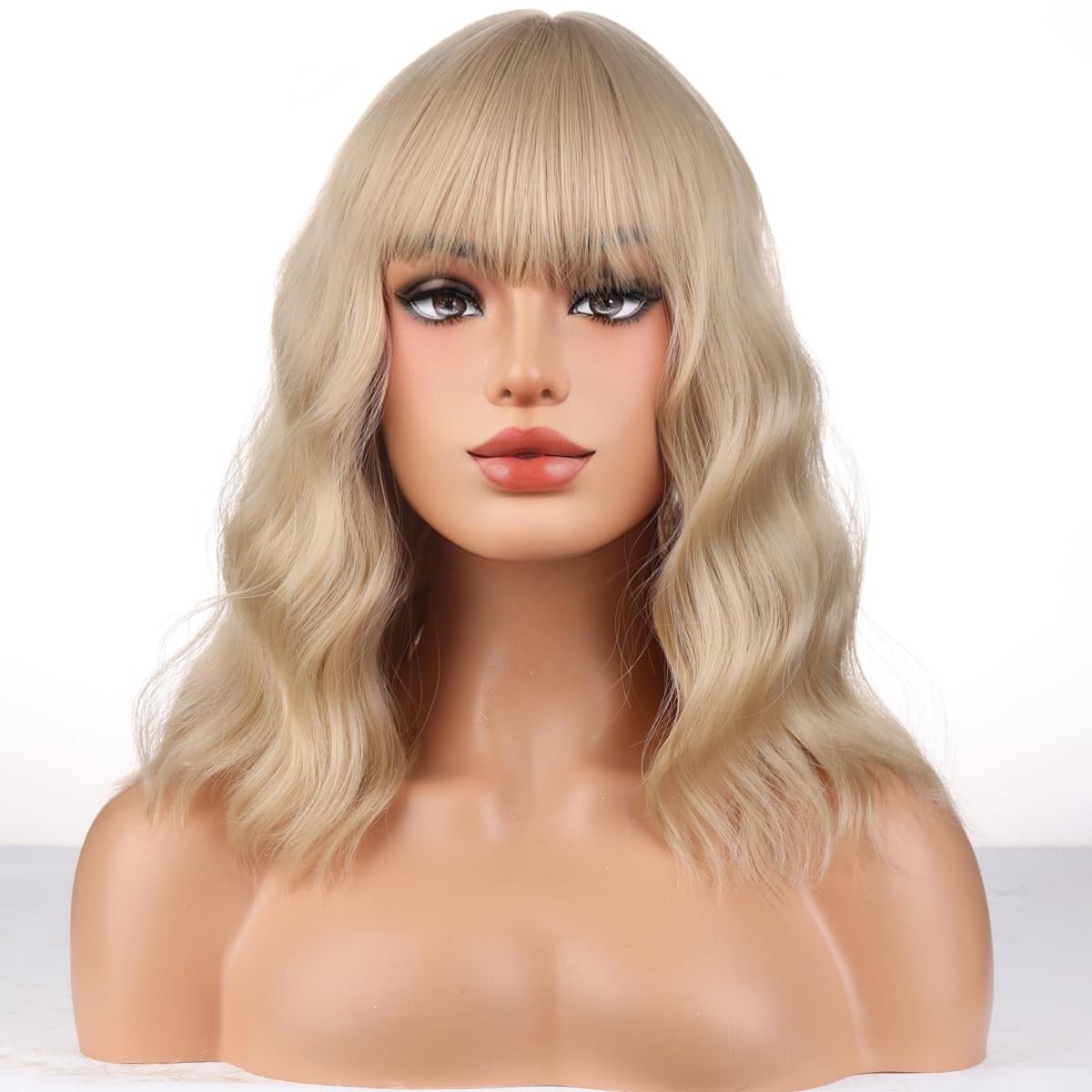14″ Ash Blonde Curly Wavy Bob Wig for Women Daily Party 156E988788