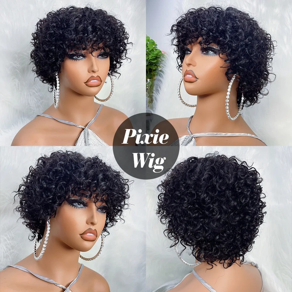 Pixie Cut Human Hair Wigs For Black Women Afro Rose Curly Funmi Glueless Wigs