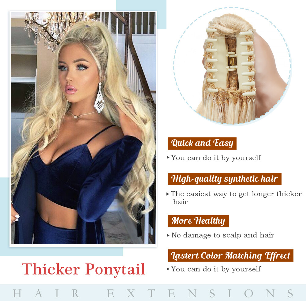 Highlights Long Real Claw Ponytail Clip In Hair Extensions Pony Tail As Human US