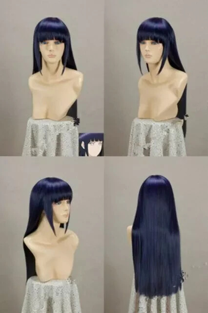 HOT !! Narutos Shippuden Hinata Hyuga Blue&Black Mixed Cosplay Wig 80cm W01