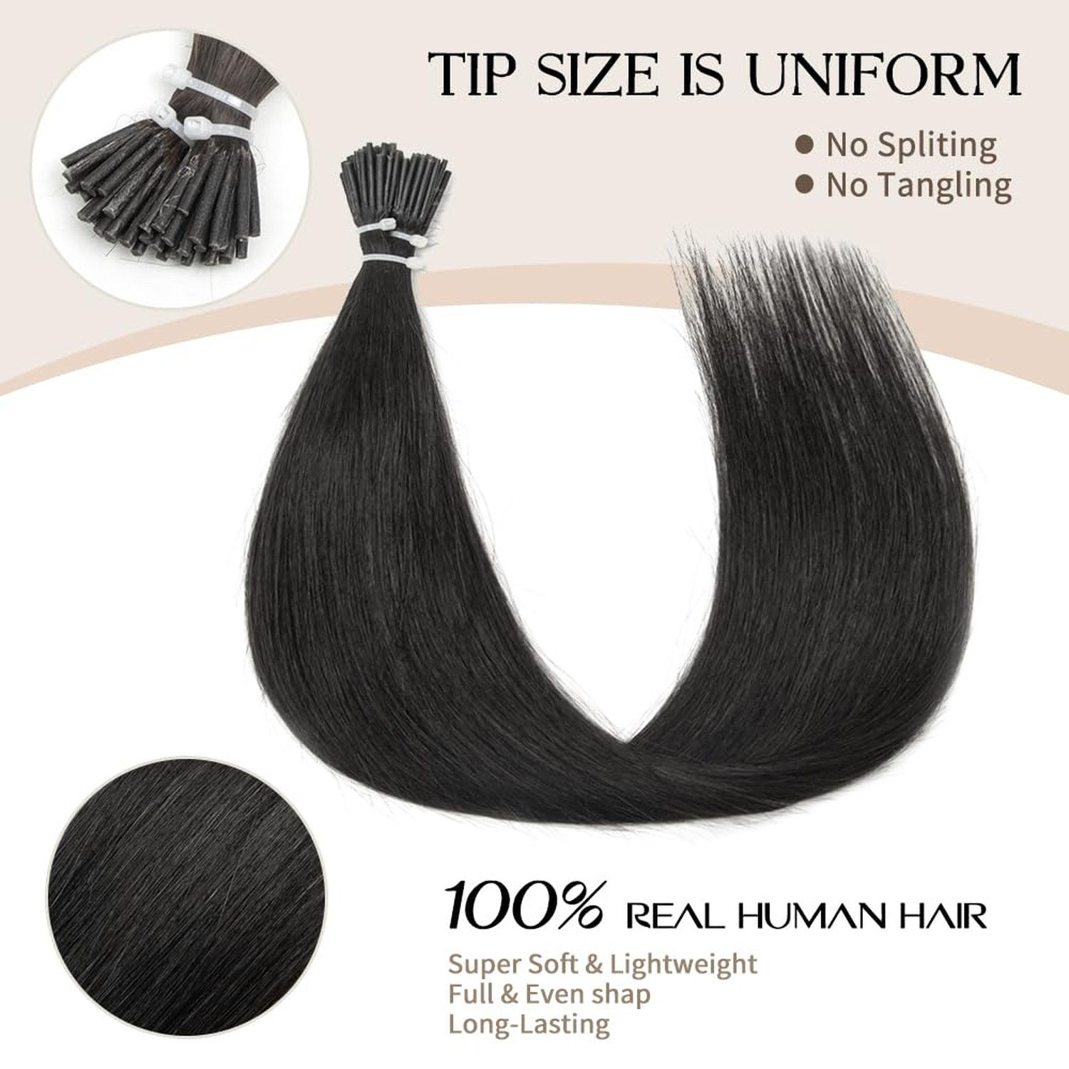 Boymia 14 Inch I Tip Hair Extensions #1B Natural Black 50strands 10… Fast Ship