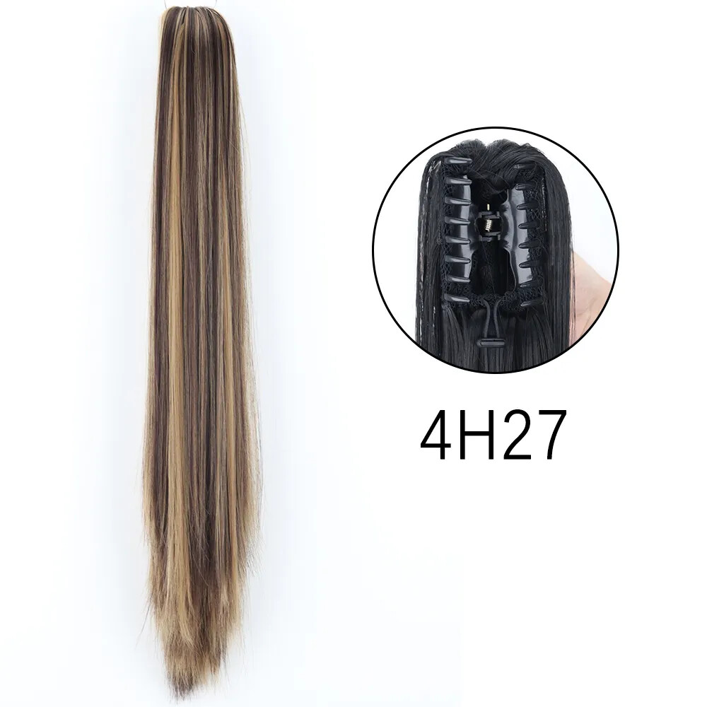 Long Straight Claw Clip On Ponytail Hair Extensions 24Inch Heat Resistant Pony