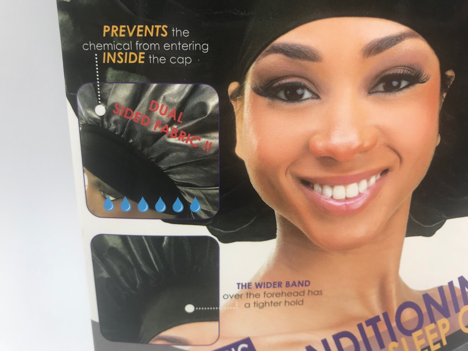 QFITT DUAL SIDED FABRIC SILKY & CONDITIONING SLEEP CAP #8001 BLACK JUMBO