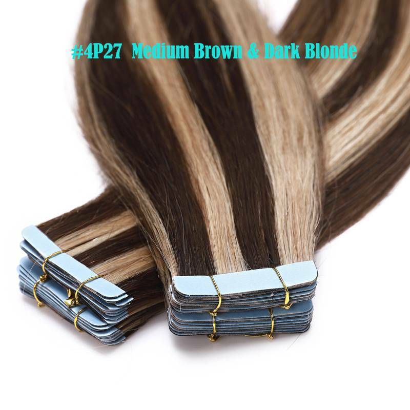 150g+ Tape In Real Human Hair Extensions Remy Full Head Black Brown Blonde Ombre