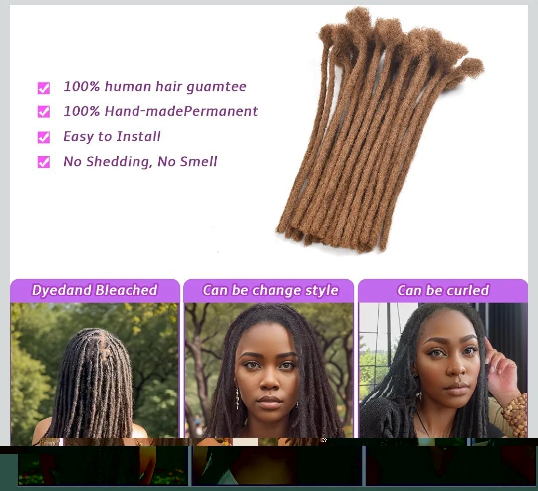 100% Human Hair Dreadlock extensions 12in Color 30.4 Packs of 30. 120 Dreadlocks