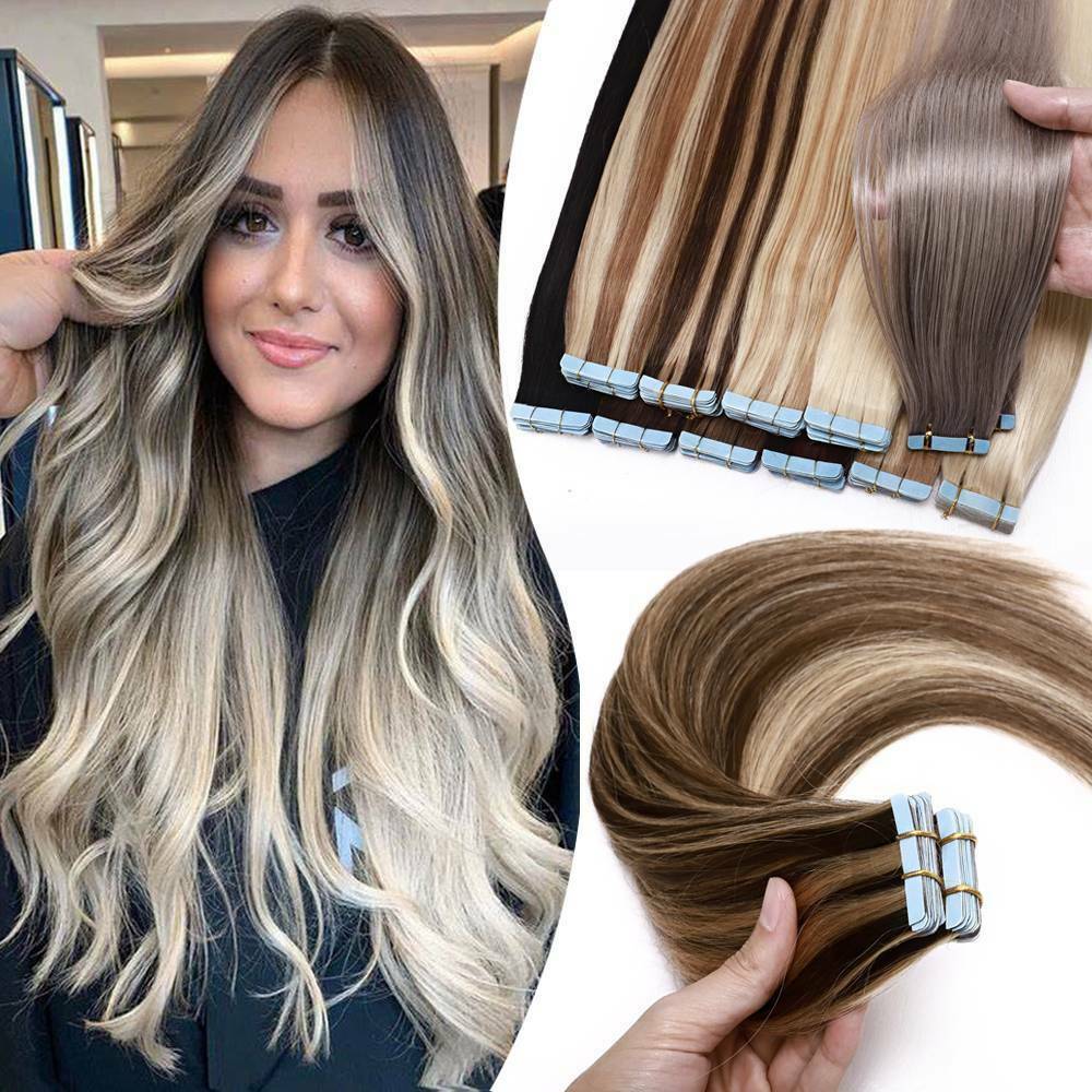 Double Side Tape in Real Human Hair Extensions Invisible pu Skin Weft Thick Hair