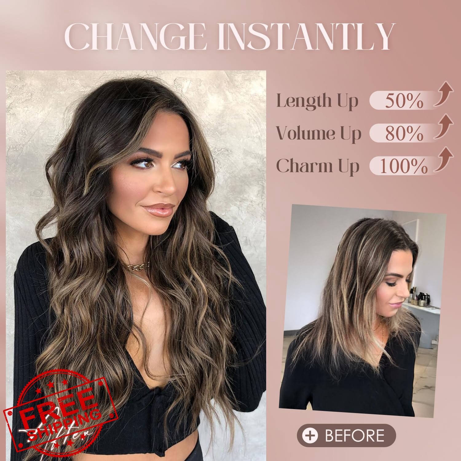 S-noilite 24″ Clip In Hair Extensions Blonde mix Choc Brown