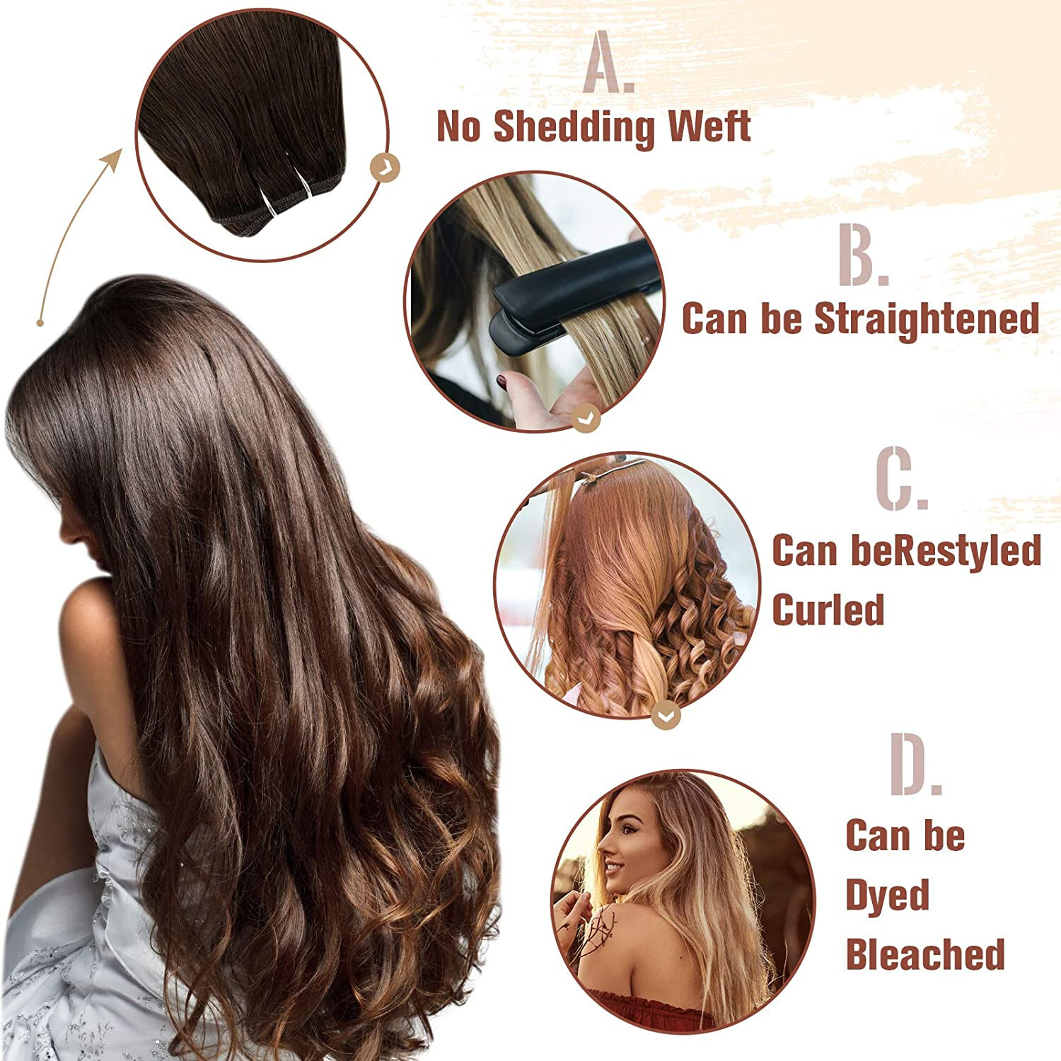 Sew in Hair Extensions Real Human Hair Double Weft Weave Russian Remy Hair 100gr
