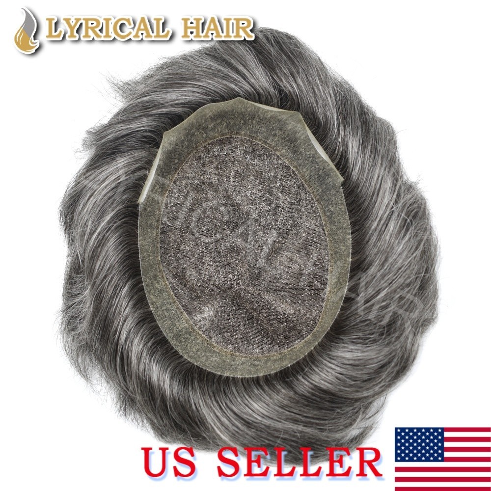 LyricalHair Men’s Toupee French Lace Front PU Skin Human Hair Replacement System
