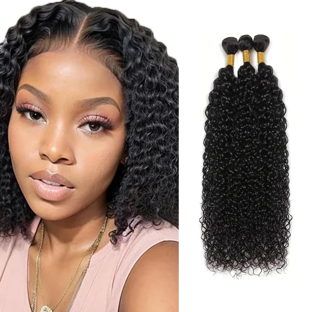 #1B Kinky Curly Bundles Wet and Wavy Bundles Human Hair 12 14 16 inch Curly Wave
