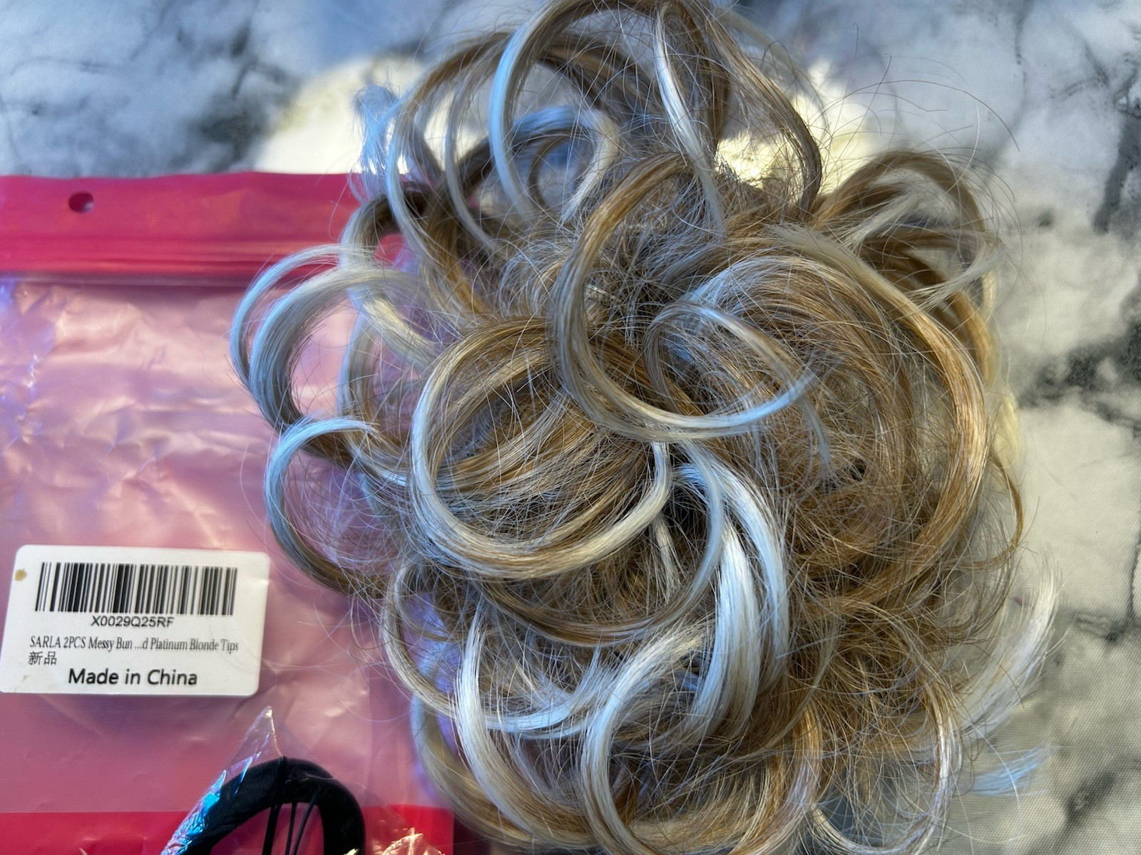 Sarla 1PC Messy Bun Hair Piece Wavy Curly Scrunchies Platinum Blonde Tips