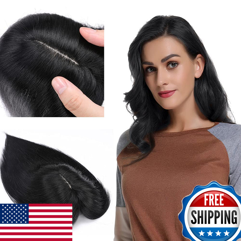 My-Lady 150 Density Human Hair Toppers Bangs For Women 12 Inch Jet Black Silk