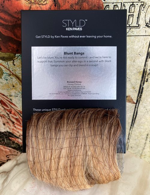 STYLD by KEN PAVES Honey Ombre Blunt Bangs Hair Extensions Human New Clip In