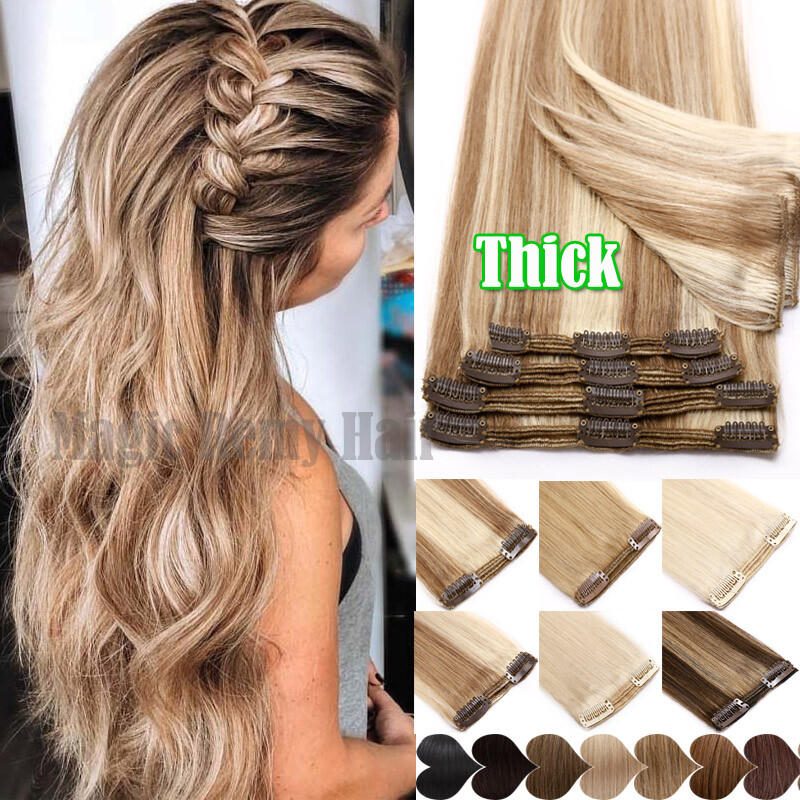 175g++ 8pcs THICK Clip In Real Remy Human Hair Extensions Full Head Double Weft